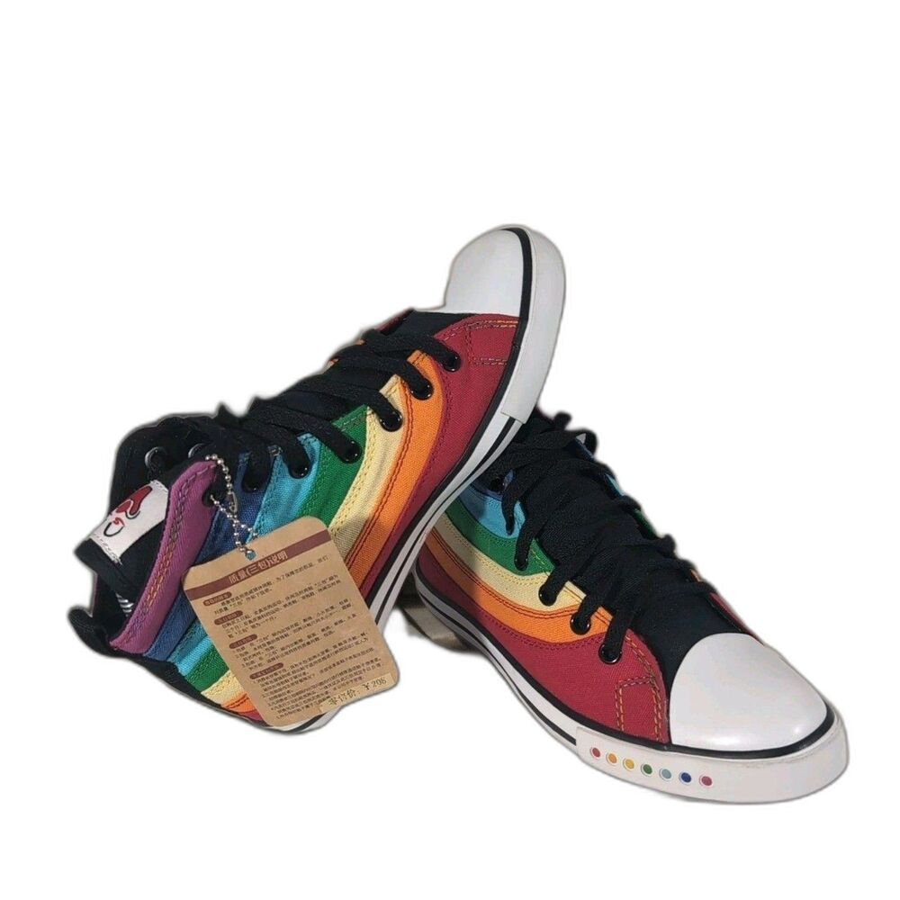 Siweiqi Rainbow High Top Sneakers Womens 5.5 Big Kids 4Y EU38 Canvas NWT